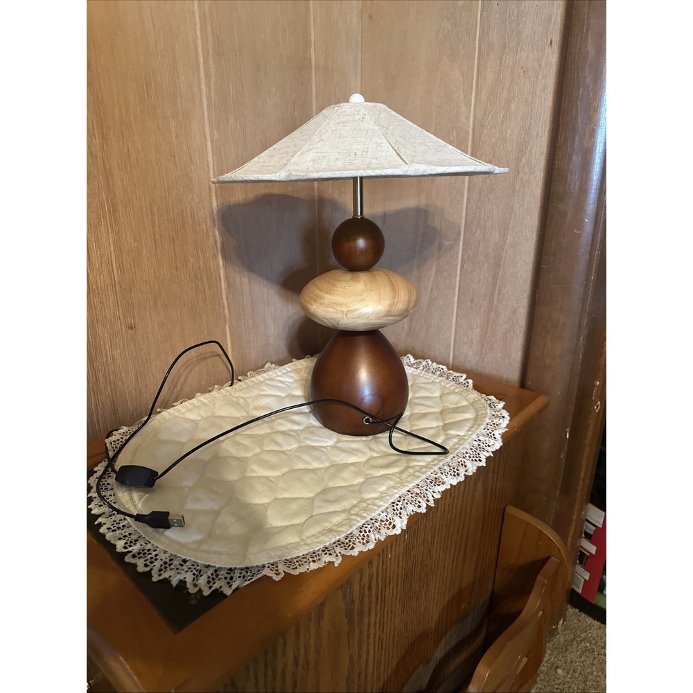 The Equinox Table Lamp LED Wooden Spheres‎ Oak And Cherry Wood